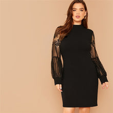 Load image into Gallery viewer, MOCK NECK LACE LANTERN SLEEVE DRESS
