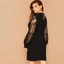 Load image into Gallery viewer, MOCK NECK LACE LANTERN SLEEVE DRESS
