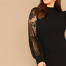 Load image into Gallery viewer, MOCK NECK LACE LANTERN SLEEVE DRESS
